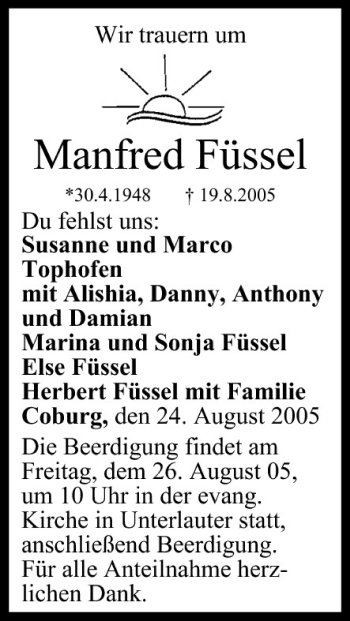 Anzeige von Manfred Füssel von MGO