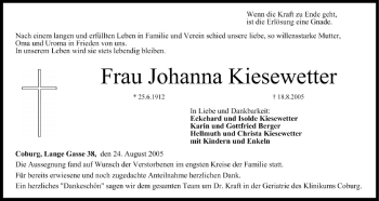 Anzeige von Johanna Kiesewetter von MGO