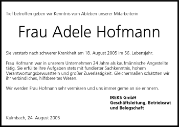Anzeige von Adele Hofmann von MGO