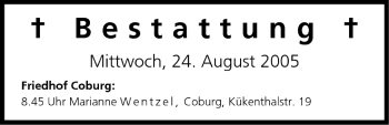 Anzeige von Bestattungen vom 24.08.2005 von MGO