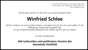 Anzeige von Winfried Schlee von MGO