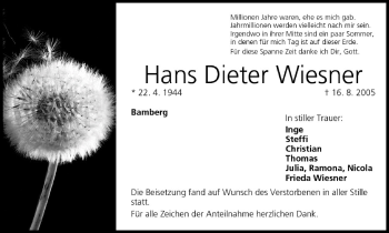 Anzeige von Hans Dieter Wiesner von MGO