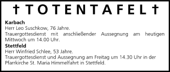 Anzeige von Totentafel vom 25.08.2005 von MGO