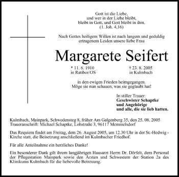 Anzeige von Margarete Seifert von MGO
