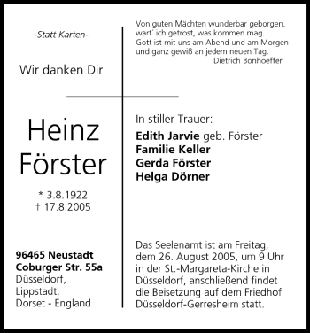 Anzeige von Heinz Förster von MGO