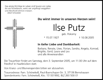 Anzeige von Ilse Putz von MGO