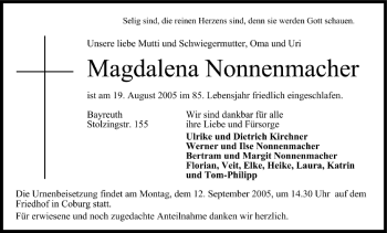 Anzeige von Magdalena Nonnenmacher von MGO