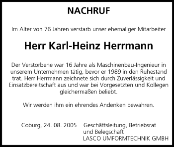 Anzeige von Karl-Heinz Herrmann von MGO