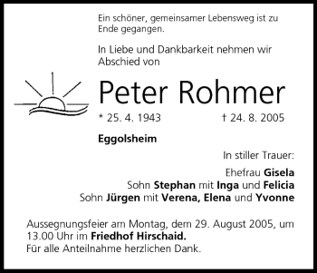 Anzeige von Peter Rohmer von MGO