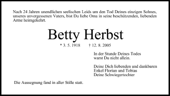 Anzeige von Betty Herbst von MGO
