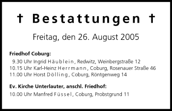 Anzeige von Bestattungen vom 26.08.2005 von MGO
