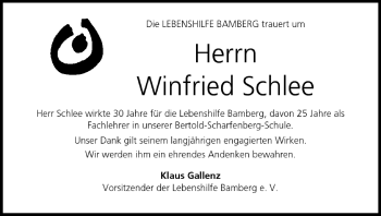 Anzeige von Winfried Schlee von MGO