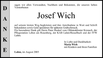 Anzeige von Josef Wich von MGO