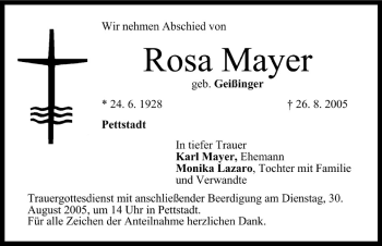 Anzeige von Rosa Mayer von MGO
