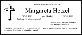 Anzeige von Margareta Hetzel von MGO