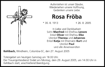 Anzeige von Rosa Fröba von MGO