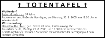 Anzeige von Totentafel vom 29.08.2005 von MGO