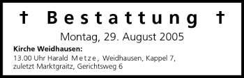 Anzeige von Bestattungen vom 29.08.2005 von MGO