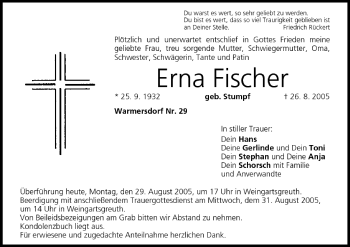 Anzeige von Erna Fischer von MGO