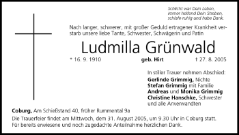 Anzeige von Ludmilla Grünwald von MGO
