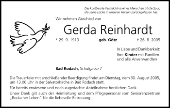 Anzeige von Gerda Reinhardt von MGO