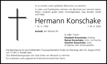 Anzeige von Hermann Konschake von MGO