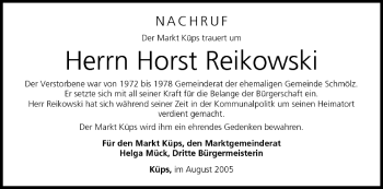 Anzeige von Horst Reikowski von MGO