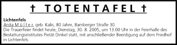 Anzeige von Totentafel vom 30.08.2005 von MGO