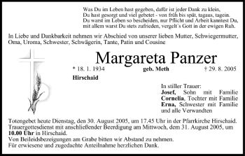 Anzeige von Margareta Panzer von MGO
