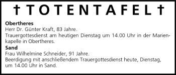 Anzeige von Totentafel vom 30.08.2005 von MGO