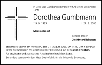 Anzeige von Dorothea Gumbmann von MGO