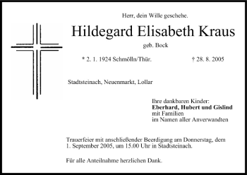 Anzeige von Hildegard Elisabeth Kraus von MGO