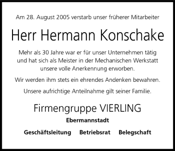 Anzeige von Hermann Konschake von MGO