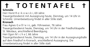 Anzeige von Totentafel vom 30.08.2005 von MGO