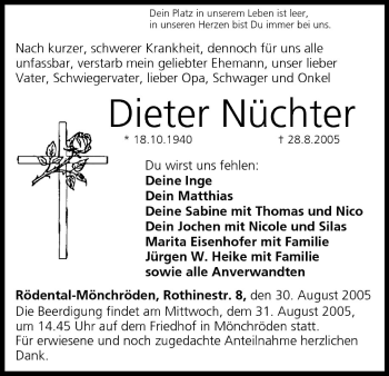 Anzeige von Dieter Nüchter von MGO