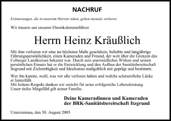 Anzeige von Heinz Kräußlich von MGO