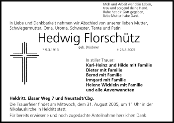 Anzeige von Hedwig Florschütz von MGO
