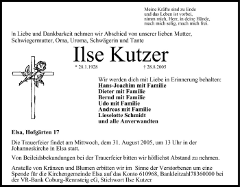 Anzeige von Ilse Kutzer von MGO