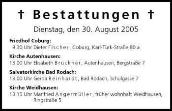 Anzeige von Bestattungen vom 30.08.2005 von MGO