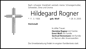 Anzeige von Hildegard Rogner von MGO