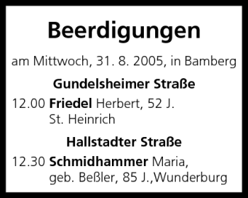 Anzeige von Beerdigungen vom 31.08.2005 von MGO