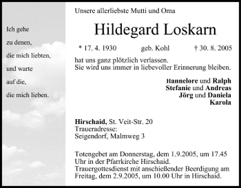 Anzeige von Hildegard Loskarn von MGO