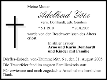 Anzeige von Adelheid Götz von MGO