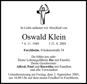 Anzeige von Oswald Klein von MGO