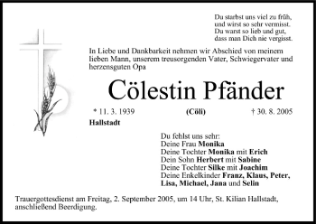 Anzeige von Cölestin Pfänder von MGO