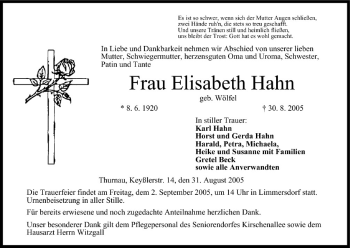 Anzeige von Elisabeth Hahn von MGO