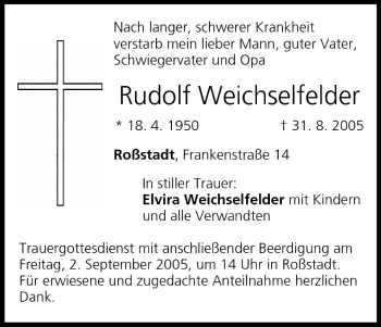 Anzeige von Rudolf Weichselfelder von MGO