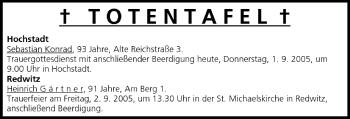 Anzeige von Totentafel vom 01.09.2005 von MGO