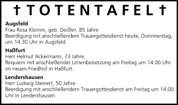 Anzeige von Totentafel vom 01.09.2005 von MGO