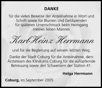 Anzeige von Karl-Heinz Herrmann von MGO